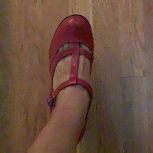 Soft size 9M t-strap stylish heels in subtle red.  Worn once.